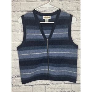 Cambridge Dry Goods Company Blue Striped 100% Wool Women's Sweater Vest Zip-Up M